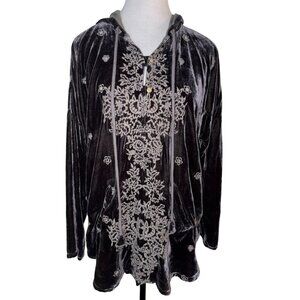 Johnny Was Sonja Velvet Rayon/Silk Blend With Embroidered Floral Tunic Size XS